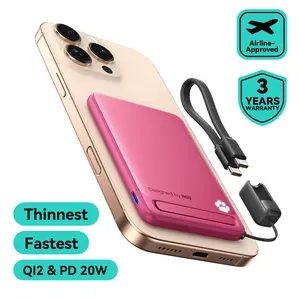 INIU MagFino Qi2 Certified 15W 5000mAh Magnetic Portable Charger, Ultra Slim Built-In Foldable Stanｄ 20W Fast charging Travel Wireless Metal Portable Phone Charger USB C Cable Camping Battery Pack for iPhone 17/16/15/14/13/12 Series Airpods Perfect Gift