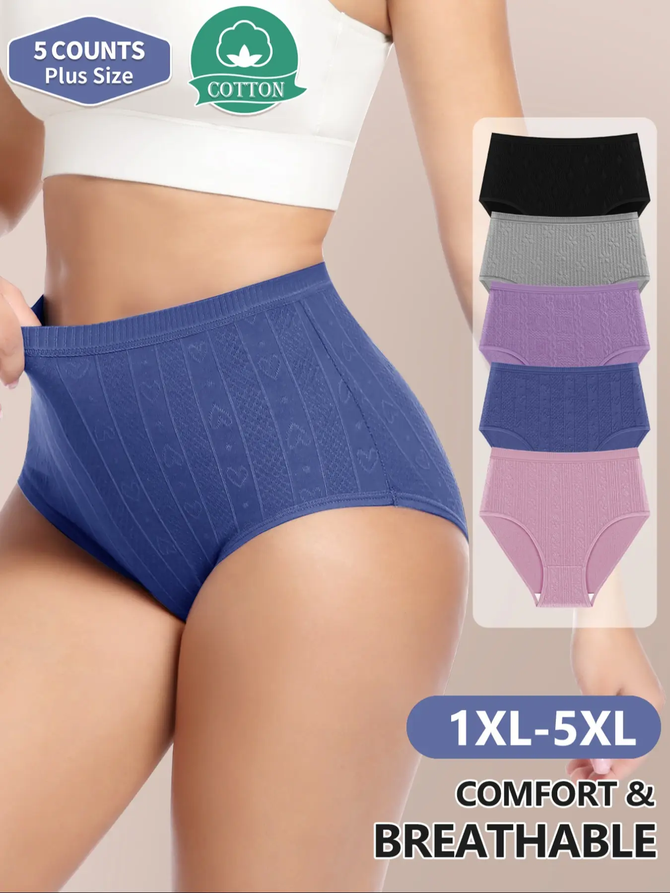 [Soft Cotton] MEIYATING 5pcs Women's High-Waisted Underwear Panties Set, Comfortable Breathable Fitted Briefs, Plain Pattern, All-Season Wear, Soft & Durable, Casual Comfy Panties