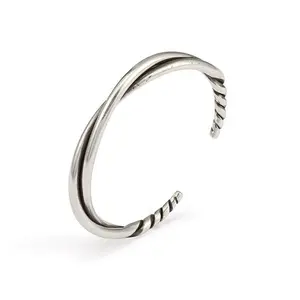Men's Fashion Jewelry Silver Twisted Metal Adjustable Bangle Cuff Bracelet 1-269