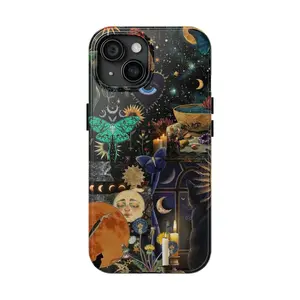 Witchy Aesthetic Phone Case with Tarot Cards – Moon & Stars Magic Spell Phone Cover for iPhone 16 15 14 13 12 11 Pro Max 8 Plus & Samsung S25 S24 S23 S22 S21 – Celestial Witch, Mysterious Dark Vibe