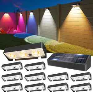 Solar Fence Lights 12 Pack, Warm White, Cool White and RGB Color Glow LED Solar Light, IP65  Fence Lights Solar  for Patio, Backyard, Railing, Deck and Wall