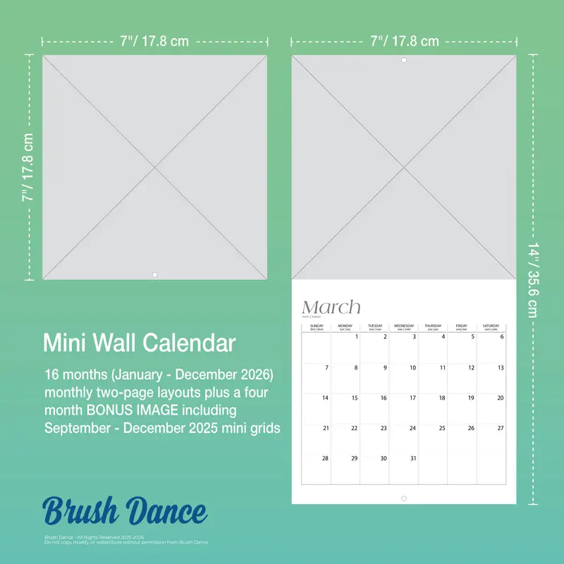 Simplicity | 2026 7 x 14 Inch (Hanging) Monthly Mini Wall Calendar | Brush Dance | Colorful Photography Inspiration Quotes 6