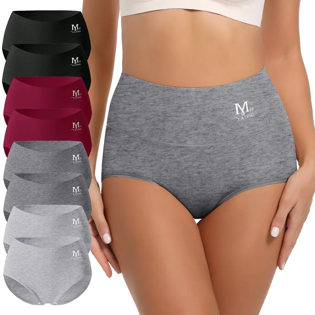 Morelect Women's High-Waisted Comfy Soft Cotton Briefs, 4/6/8-Pack Breathable Underwear for Women, Black/Burgundy/Gray Basic Minimalist Fit for All-Day Wear