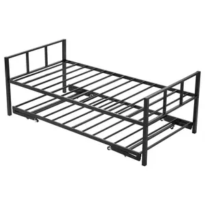【SummerFinds】VEVOR Twin Size Metal Daybed Frame with Trundle, Heavy-Duty Durable Platform, Non-Slip Metal Slats, 400 Lbs/181 Kg Support, Easy Assembly Day Beds for Living Room, Bedroom, Black