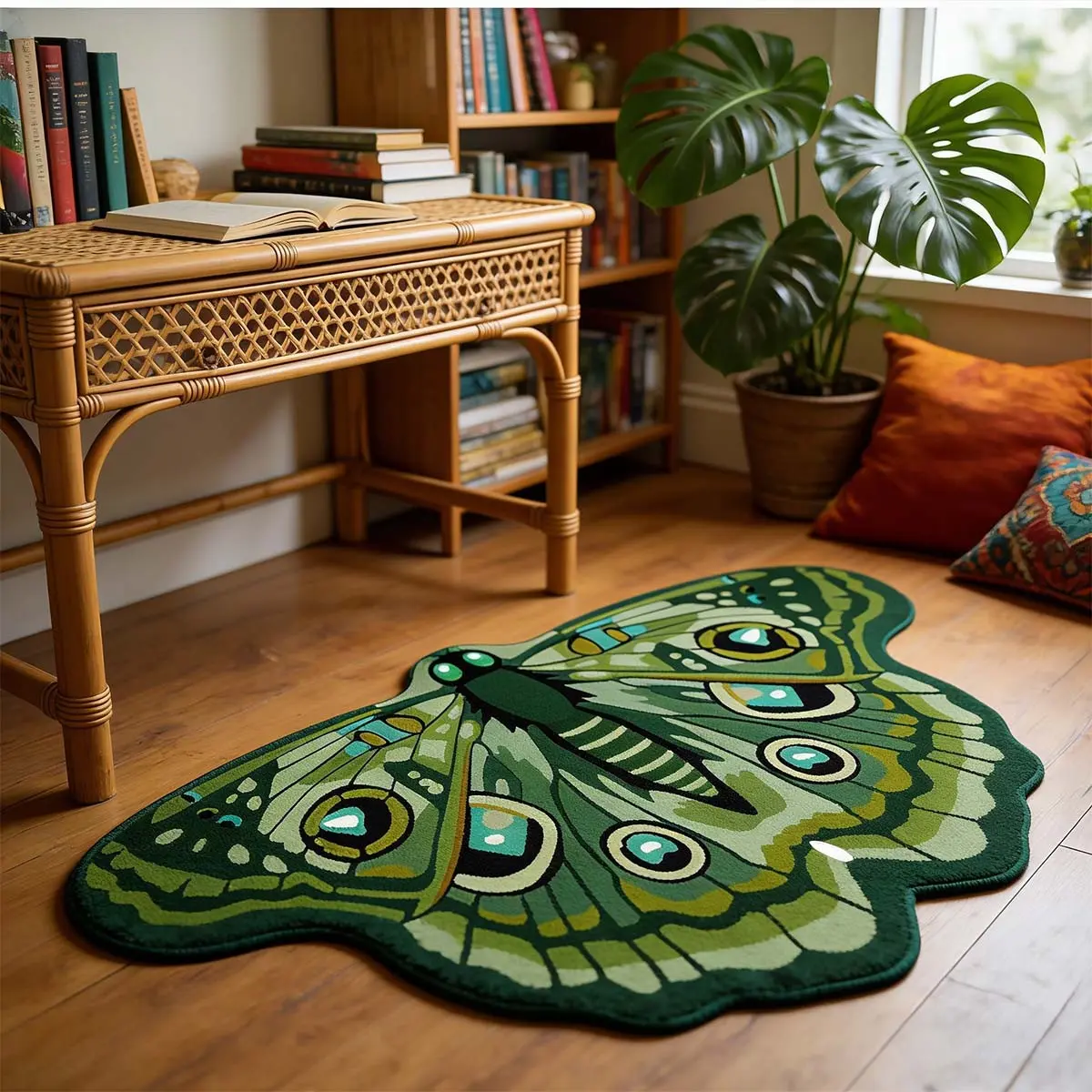 Tropical Jungle Style Butterfly Area Rug, Luxurious Vintage Ethnic Insect Mat, Bedroom Rugs Living Room Carpet, Soft Comfortable Plush Foot Pad