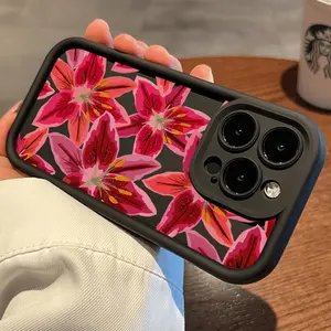 Red Lily Floral Pattern Phone Cases for iPhone 17 16 15 Pro Max 14 Plus 13 12 11 Pro Air Shockproof Drop Protection Rugged Durable Silicone Cover Protective Smartphone Casing