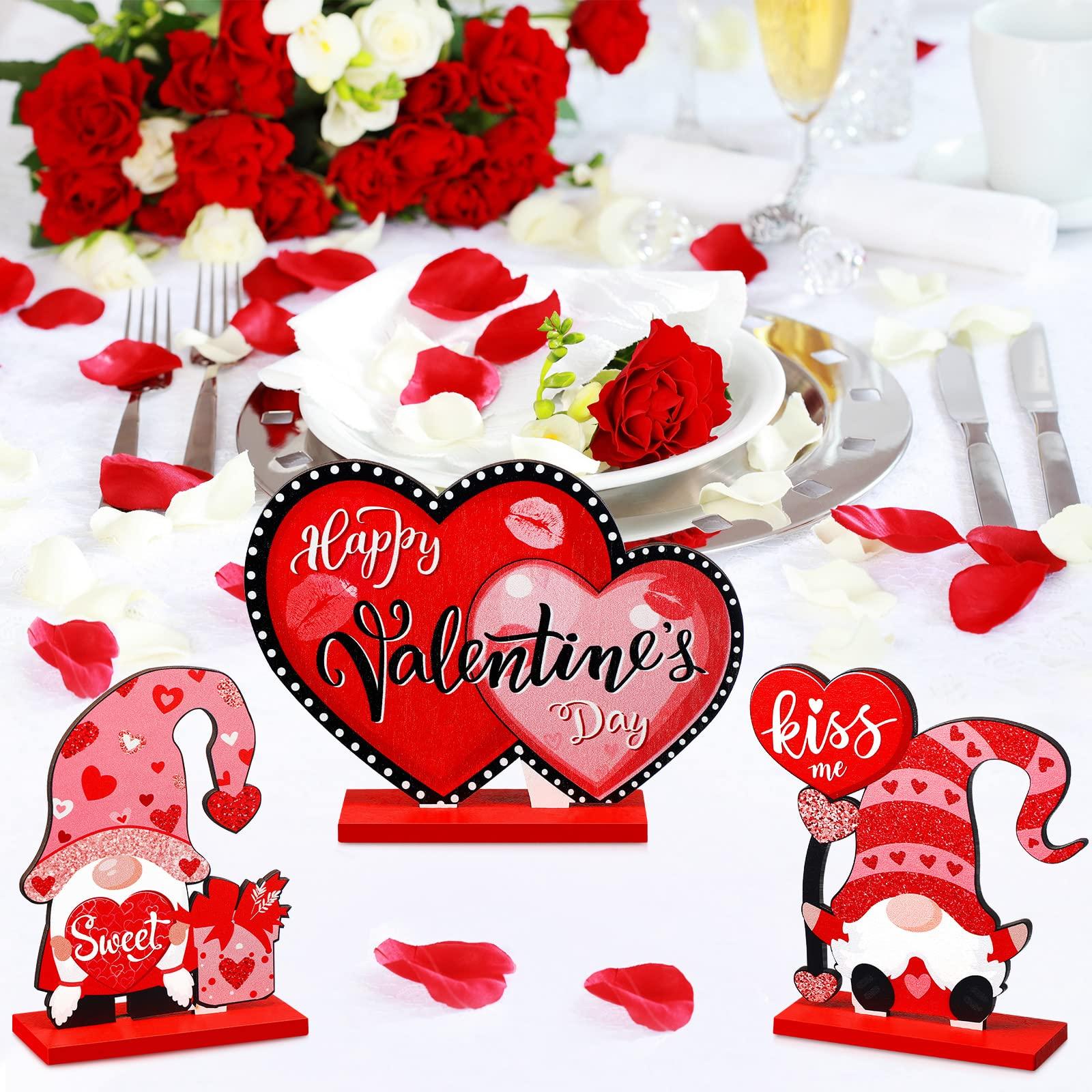 St. Patrick's Day & Valentine's Day Reversible Gnome Wood Signs, Double Sided Irish Theme Wooden Standing Blocks & Love Car Rose Truck Heart Decor, Table Centerpiece for Tiered Tray Farmhouse Kitchen, Ideal for Irish Families, Gnome Lovers & Couples Gift