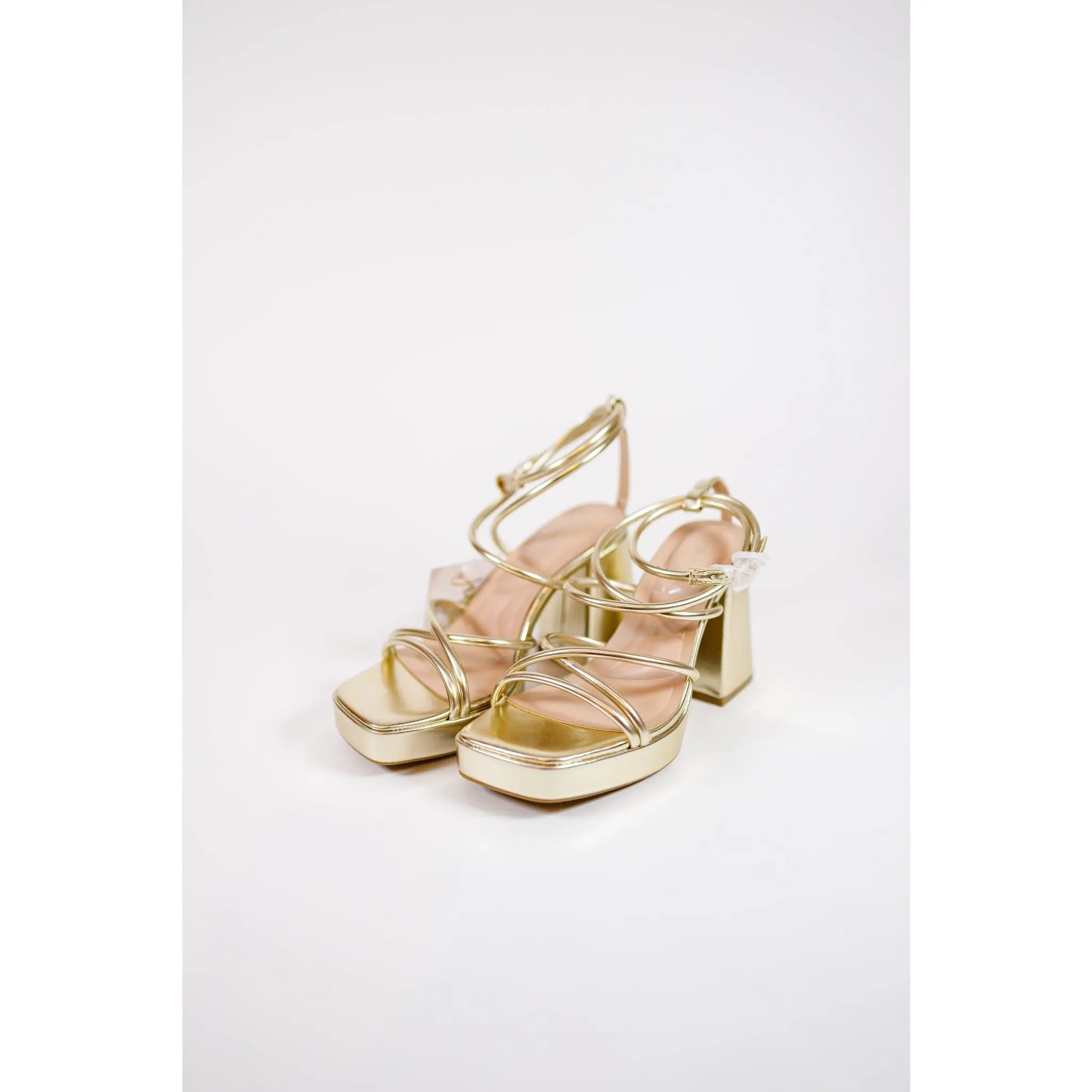 Gold Square Toe Strappy Heel