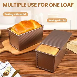 2pcs Heavy Duty Carbon Steel Corrugated Loaf Pans with Lids, 1lb Dough Capacity, Non-Stick Sandwich Bread Box for Oven Baking, Manual Rectangle Shape, Perfect for St. Patrick'S Day Toast & Bakeware, Baking Essentials, Baking Tools|Rectangular Loaf Pan