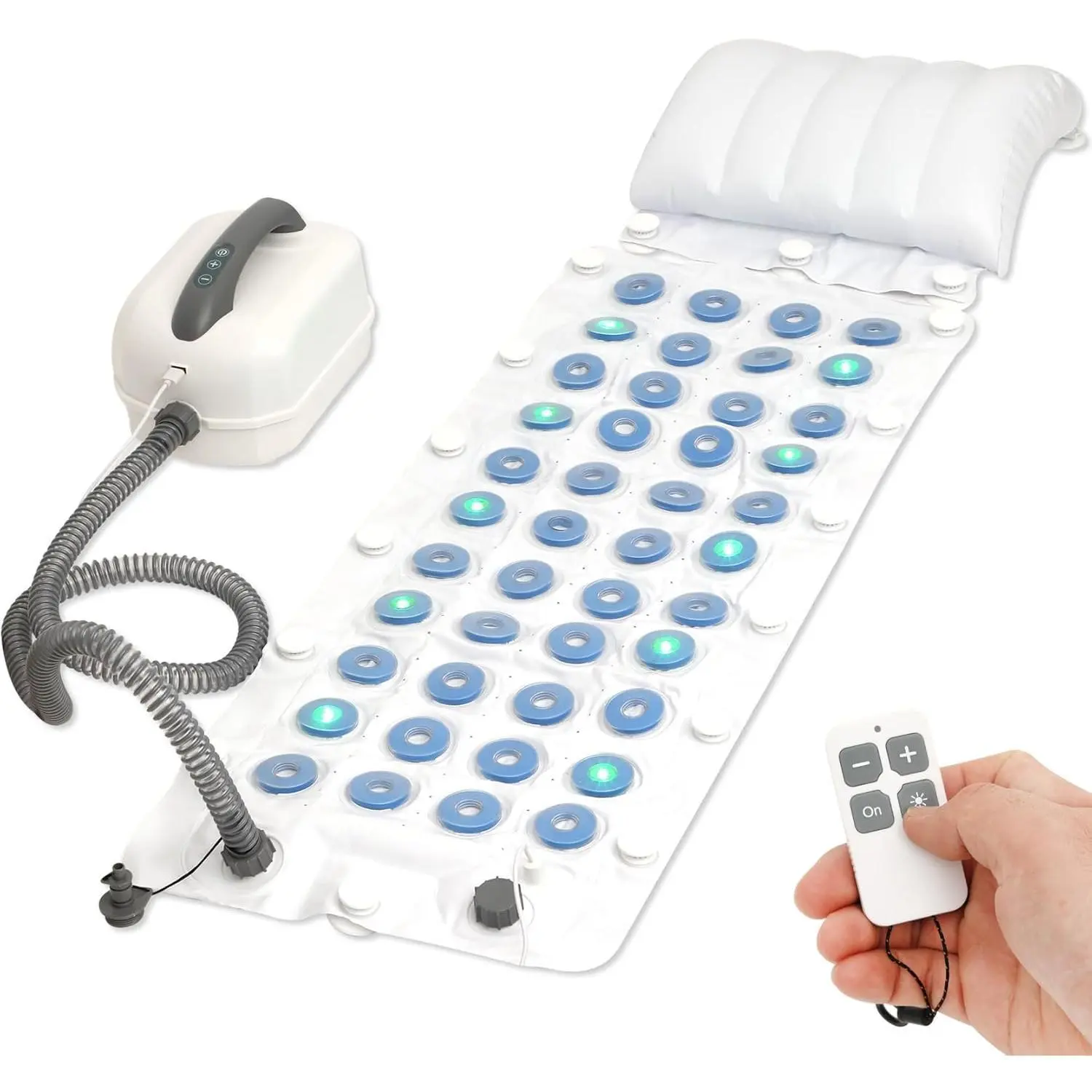 Bubble Bath Mat for Bathtub Spa, Full Body Hydrotherapy Massager with 6 Bubble Speeds & 6-Color LED Lights, Non-Slip Suction Cups, Remote Control & Inflatable Bath Pillow for Stress Relief