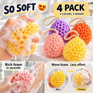 Soft Honeycomb Bath Sponge, Super Foamy Gentle Skin Cleanser, Perfect for Shower, Mild Exfoliation, Ideal for Daily Use