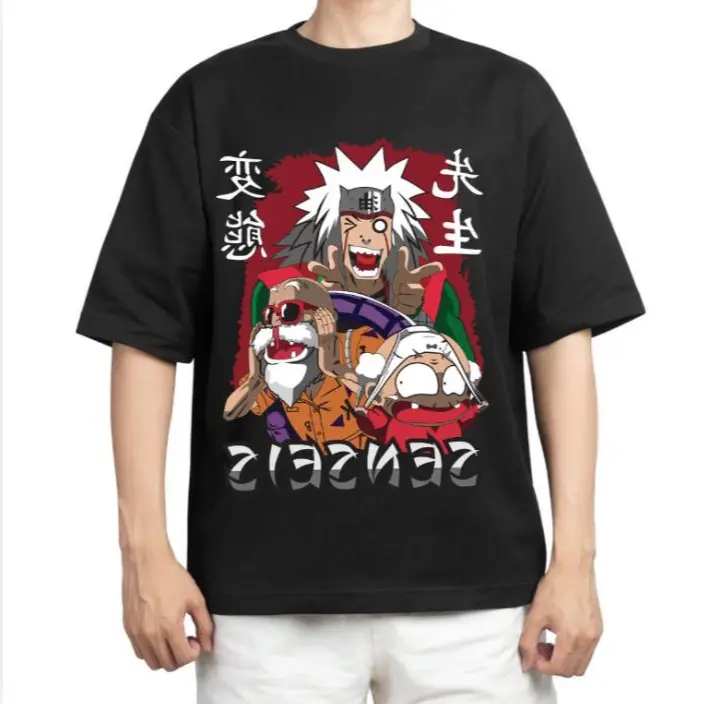 Anime Sensei Graphic T-Shirt, JB Manga Character Print Black Oversized Tee, Unisex Short Sleeve Crew Neck Streetwear Top