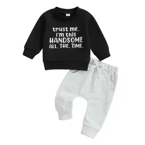 Toddler Baby Boy Fall Clothes Letter Print Long Sleeve Sweatshirt + Elastic Pants Cute Kids Winter Outfits