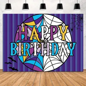 JG Banners Wednesday Horror Theme Birthday Photo Backdrop 7x5ft/8x6ft Black White Striped Background for Teen Boys Girls Party Decorations