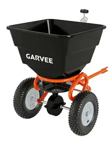 Gaomon Tow-Behind Broadcast Spreader, 130lb Steel Frame Rust-Proof Poly Hopper Pull Spreader with 10" Tires, Flow Adjustor, for Fertilizer/Seed on ATV/Tractor (Black+Orange, Uneven Terrain Compatible)