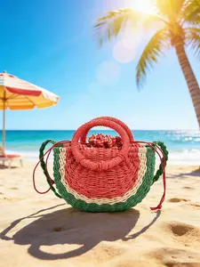 Women's Fashionable Minimalist Casual Summer New Straw Bag Watermelon Shape Cute & Simple Casual Style Perfect for Daily Commuting, Outings, Travel, Vacations, or Gifts Essential Women's Shoulder Handbag