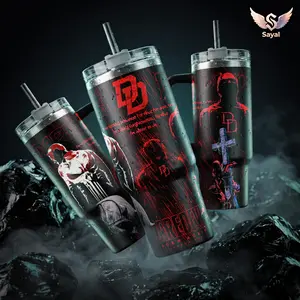Daredevil Born Again Season Two 40 oz Vacuum Insulated Tumbler with Handle Straw Red Black DD Logo Graphic Keeps Drinks Hot/Cold 12H+ 18/8 Stainless Steel Travel Mug for Fans Superhero Lovers Dark Aesthetic Merch Gift