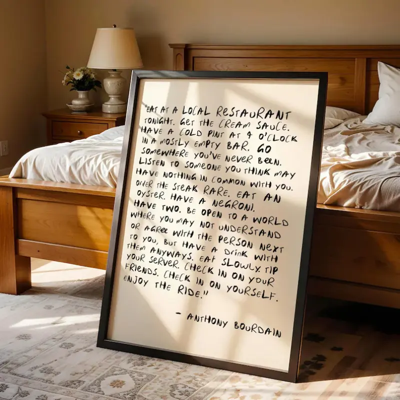 Anthony Bourdain Quote Wall Art |   "Eat Local, Enjoy the Ride" Kitchen Poster |   Modern Typography Print for Dining Room & Home Decor