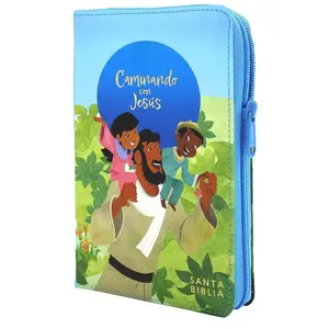 Biblia para Niños Caminando con Jesus en color Azul con Cierre y Indice Azul Reina Valera 1960 / Kids Bible full color Illustration niño ( Spanish Edition )