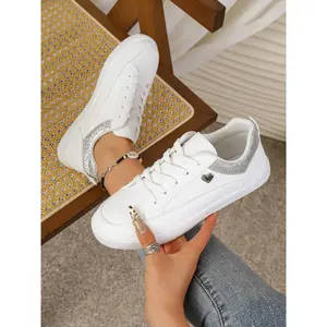 Simple Shoes, Heart Decoration, Silver Color Thick Sole, Women's Casual Shoes, Cute Shoes, Daily Wear, Hiking, Party