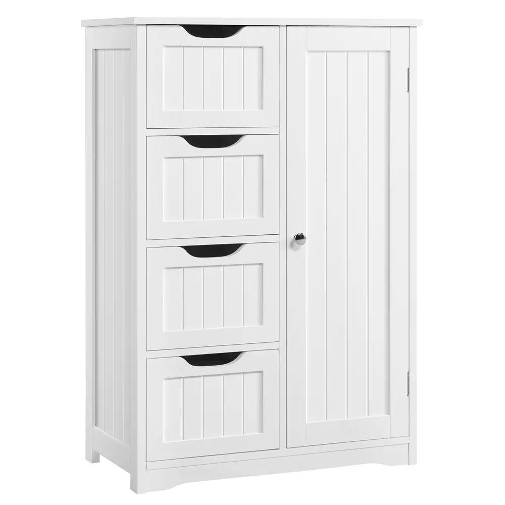 Yaheetech Wooden Floor Cabinet, Side Storage Organizer with 4 Drawers and 1 Cupboard, Freestanding Entryway Storage Unit Console Table, Bathroom Furni