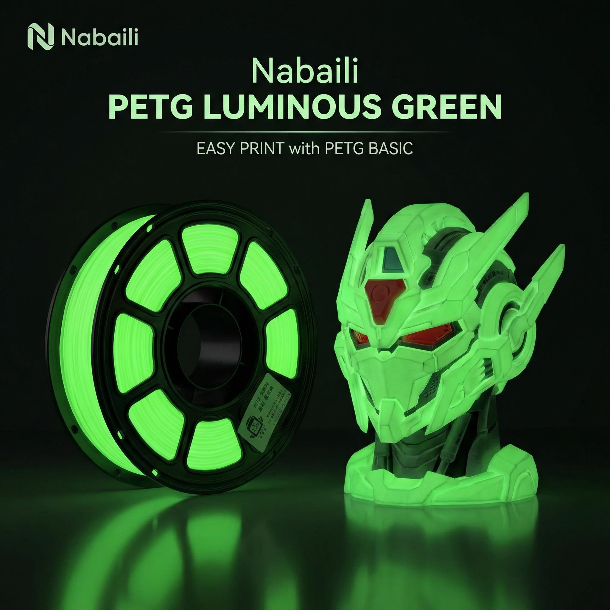Nabaill 3D Filament PETG Glow-in-the-Dark Green Fast Print - PETG BASIC Settings for 3D Printing Projects
