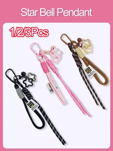 DIY Braided Cord & Star Bell Pendant, Star Shape Design, Woven Rope Star Keychains Accessory Bell Star Bag Charm Chain Pendant Star Purse Charms Star-Shaped Keyring Stars Bell Hanging Rope Dangle Trinket Jewelry Accessories Backpack Lanyard Ornaments