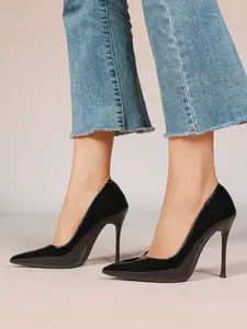 "Women's Sexy French Pointed Toe Stiletto Heels - Black Patent Leather Pumps for Party, Wedding, Work & Date Night - Elegant Slip-On High Heels for Formal Occasions"