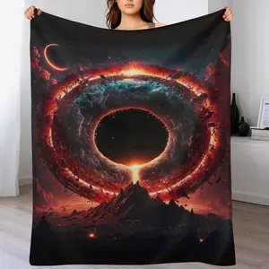 Fiery Cosmic Portal Throw Blanket, Black Hole Nebula Art, Ultra Soft Flannel, Sci-Fi Home Decor