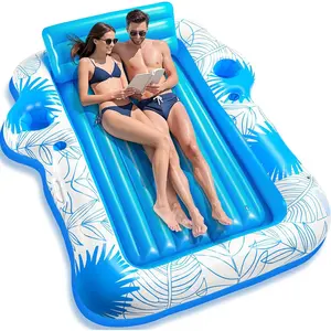 Inflatable Pool Lounger Float for Adults -  X-Large Beach Sun Tan Tub Pool Lounge Raft Sunbathing Pool Floaties with 2 Food/Drink Holder, Blow Up Tanning Pool Bed Floating Mat for Gifts for Women