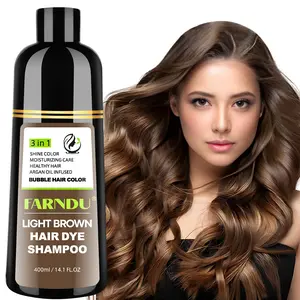 FARNDU Hair Dye 3-in-1 Shampoo, Cover Gray Hairs, 10-15 Mins Hair Coloring, Plant Extracts, Long Lasting, Mild, Light Brown (400 mL)