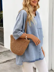 KCGH Plus Size Tencel Denim Top Women 26SS Spring Summer Breathable Soft Casual Commute Outdoor Versatile Tops