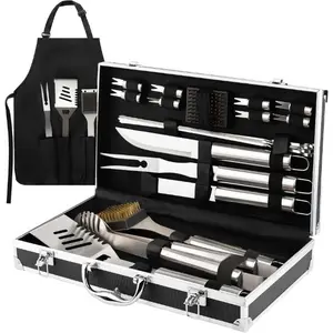 Grilling Accessories, Birthday Gifts for Men Grilling Gifts, Heavy Duty Stainless Steel BBQ Grill Tools Set for Outdoor Grill with Aluminum Case and Apron, Husband Dad Gifts for Christmas