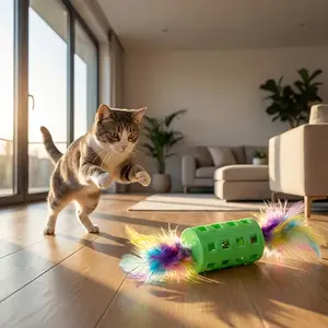 3pcs Random Color Cat Toy Rolling Bell Ball Feather Cat Toys Self-Entertainment Pet Toys Dual Feather Rods