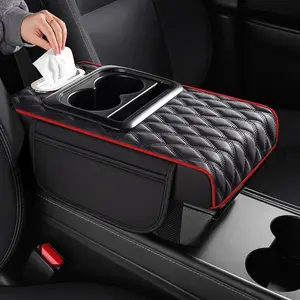 summervibes 5-in-1 Car Organizer Glove Compartment Cover with Raised Central Armrest Paper Towel Box Storage Bag Cup Holder Small Item Storage Multi-Functional Pad