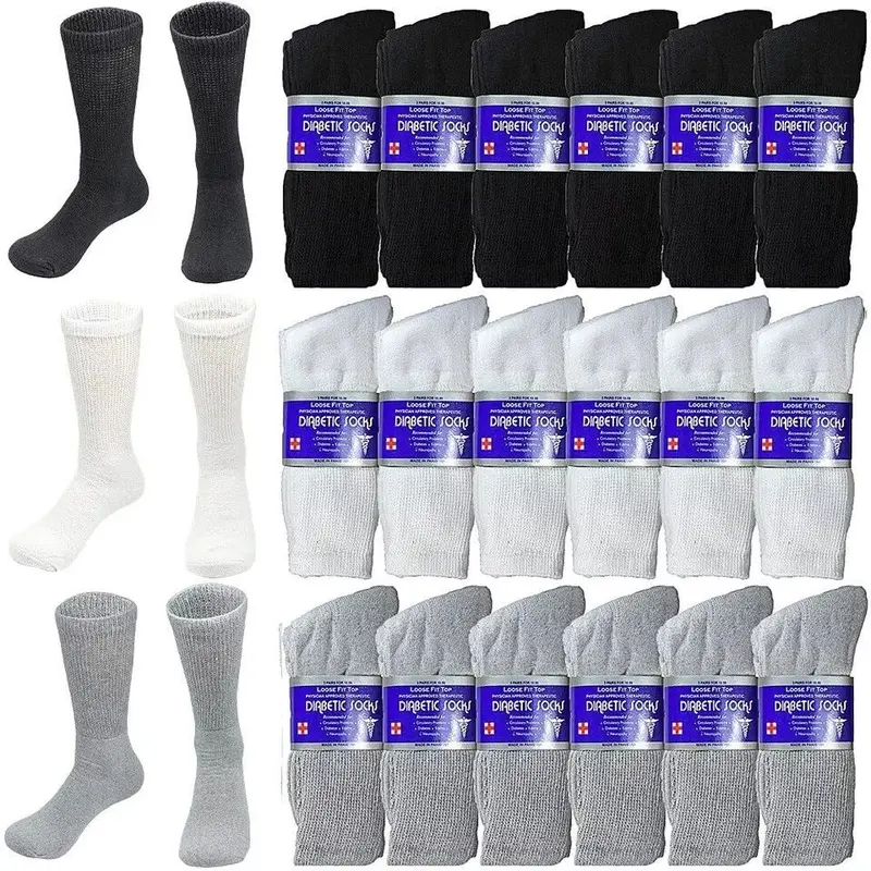 DIAMOND STAR Wholesale Bulk Unisex Anti Blister Athletic Crew Socks Multipack - Non-Binding for Blood Flow, Absorbent Cushioned Cotton Blend, Breathable Fabric, Loose Fit, Elastane for Edema & Arthritis (1-5 Dozen)