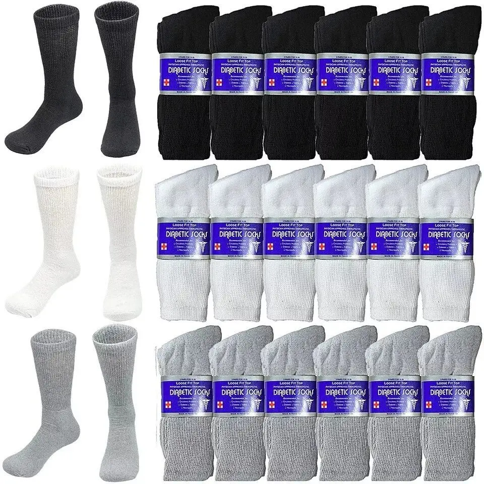 DIAMOND STAR Wholesale Bulk Lots Diabetic Socks, Non-Binding Circulatory Cushion Cotton Crew Diabetic Socks for Men Women Menswear 1-5 Dozen Crewsocks