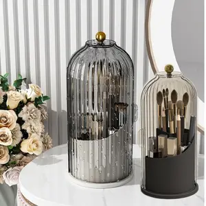 Makeup Brush Organizer Holder 360 Rotating Cosmetic Tools Makeup Brushes Storage with Lid for Vanity vanitydresser Boxes ABS Waterproof Valentine gift pens school essentials