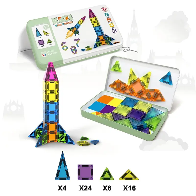 New Mini Magic Magnetic Blocks 50PCS Magnetic Tiles Building Toys with Iron Storage Box, STEM Learning Kids Learning Materials for Toddlers, Airplane Activity Creativity Gift