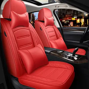 Universal Full Set Car Seat Covers, Crown PU Leather Car Seat Cover Full Surround Comfortable Automotive Vehicle Cushion Cover Fit For Most 5 Seats Cars/SUV/Truck/Vans Red Black Coffee Women Fashion With Rear Bench Pad For Total Protection Automotive