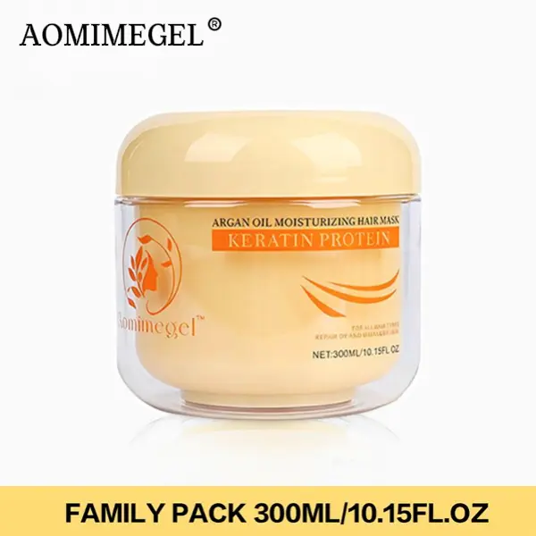 Aomimegel Keratin & Collagen Hair Mask - 300ml Lightweight Intensive Daily Treatment, Hydrating Smoothing Conditioner for Damaged, Frizzy, Wavy Locks (Back to School, Glossy Results)