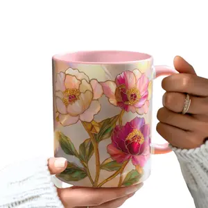 Peony Stained Glass Floral Mug, 3D Flower Art Coffee Cup Design, Glamorous Gift for Women and Flower Lovers, Elegant Aesthetic Drinkware for Home Decor, Daily Tea Coffee Mug with Botanical Style