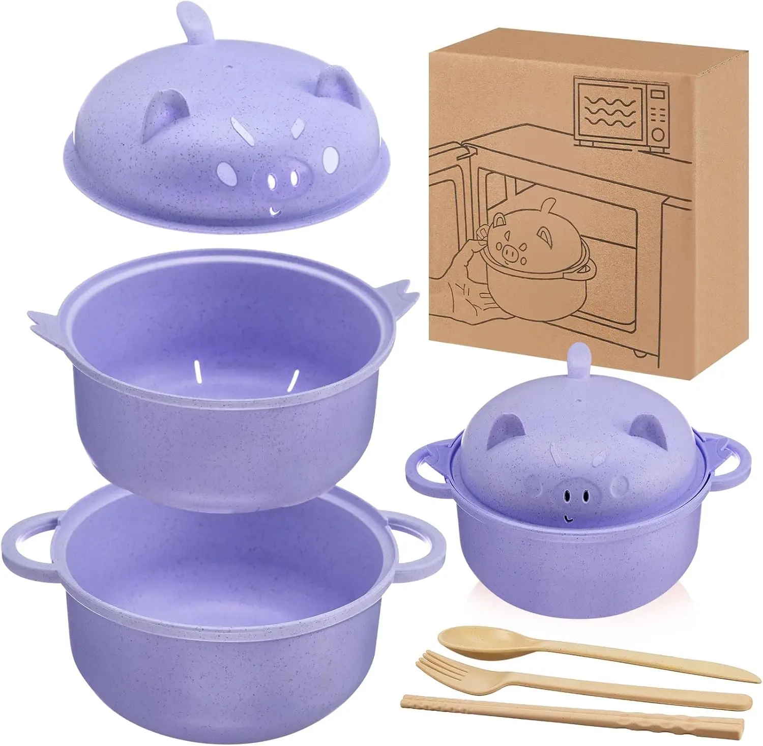 Wheat Straw Ramen Bowl Set - 25oz Large Capacity, Microwave-Safe Tableware with Chopsticks, Ideal for Noodle Lovers, College Dorms