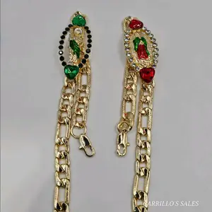 Saint jude & virgin mary bracelets set figaro style 2 bracelets 7"inches