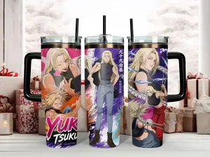 Jujutsu Kaisen Yuki Tsukumo Star Rage Cursed Technique 40oz Insulated Vacuum Stainless Steel Tumbler - Portable Water Bottle Flask with Lid, Comfort Handle, Straw, Large Capacity, Insulation for Cold Drinks