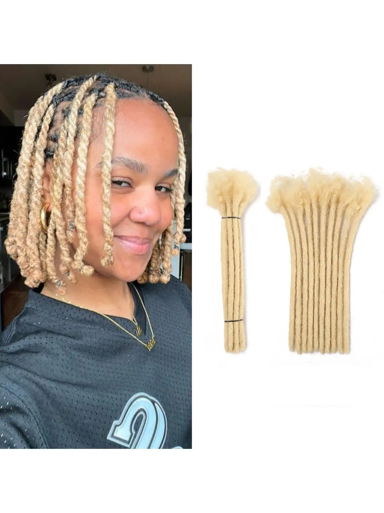 0.6cm Thickness 10 Strands Dreadlock Extensions Human Hair #613 Blonde Human Hair for Man/Women/Kids Full Handmade Permanent Loc Extensions