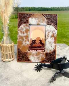 Tumbleweed Trail Cowhide & Tooled Leather Picture Frame