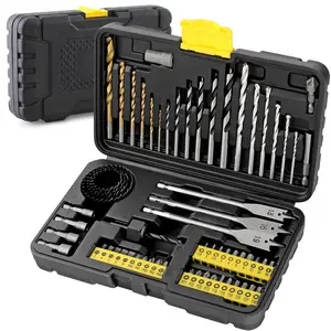 Hi-Spec 63pc Compact Multi Steel Drill Bits & Screw Nut Driver Bit Set Accessories in a Case. HSS Titanium Coated, Masonry, Brad Point & Hole Saws for Drilling Metal, Wood, Brick & Concrete