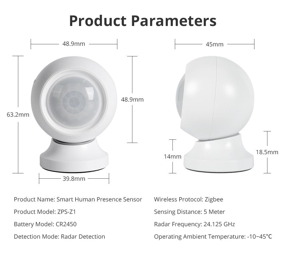 Zemismart Zigbee Human Presence Sensor Battery Version Sensor Smart Body Detector Home Security System works with Tuya