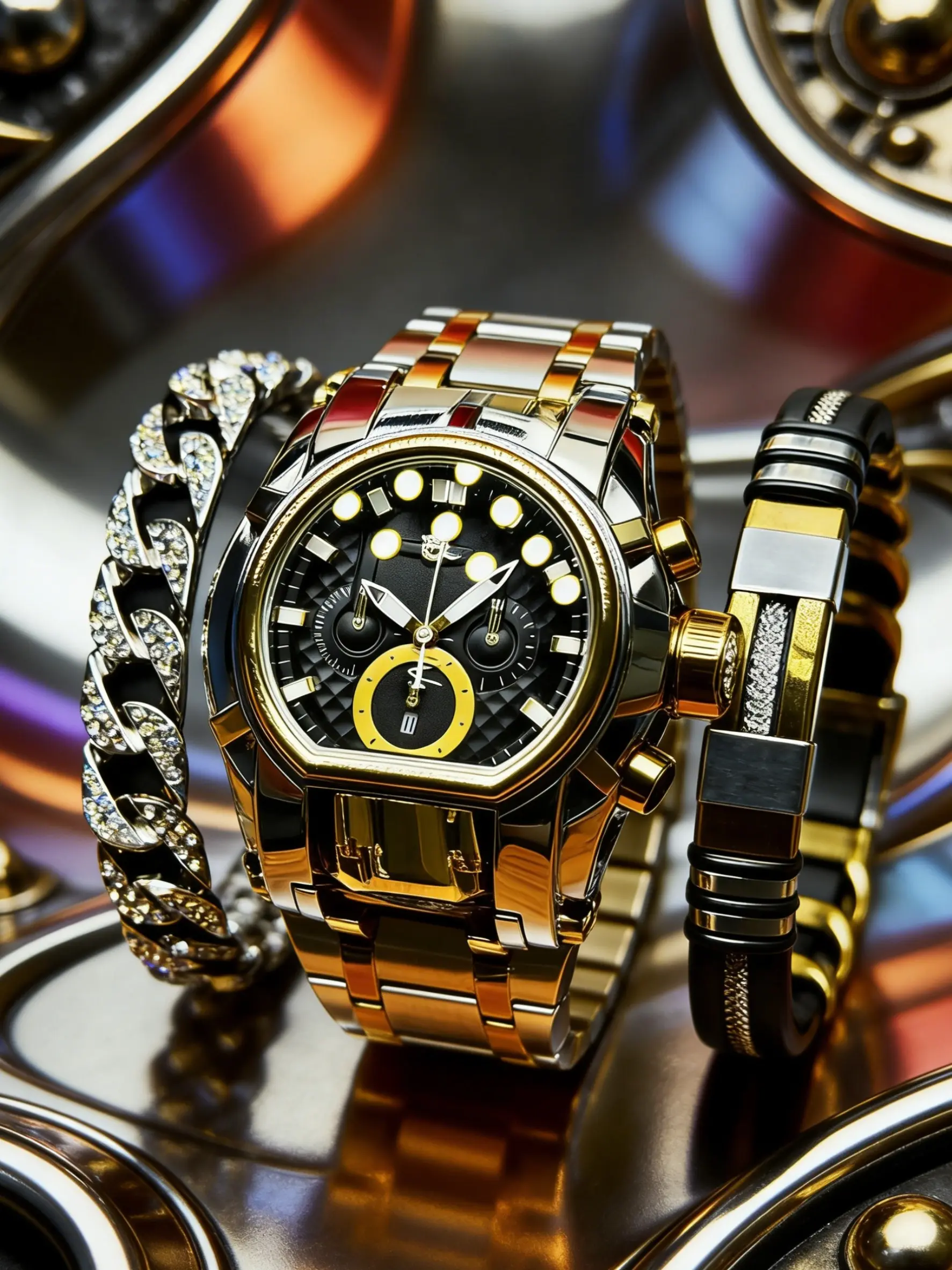 Compass Punk Oddity Men's Watch – Trendy Youth Gold Steel Glow-in-the-Dark Swag. Hot Gift Timepiece Analog Quartz Watch Punk Style Watch